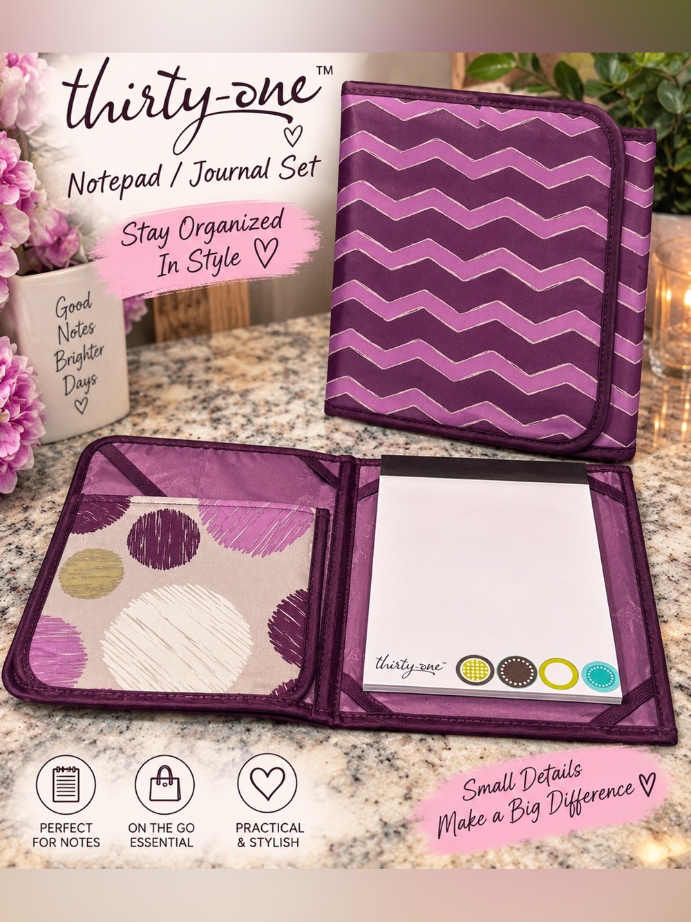 thirty-one Purple Chevron Notepad & Journal Organizer